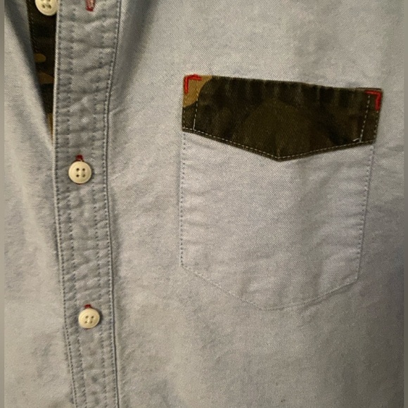 SAKS FIFTH AVENUE Blue Chambray with Camouflage Details L/S Mens Shirt M - Picture 4 of 5